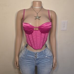 ☆Say What? Hot Pink Satin Bustier Top☆